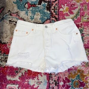 Levi’s 501 High Waisted Denim Shorts in White